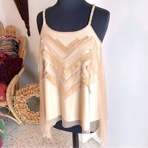 Anthropologie! Icon TOP! Anthropologie! Beige Swing top with Spaghetti Straps.